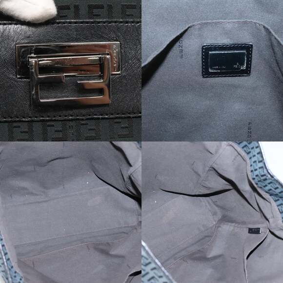 FENDI Zucchino Canvas Tote Bag Black Silver - Picture 11 of 12